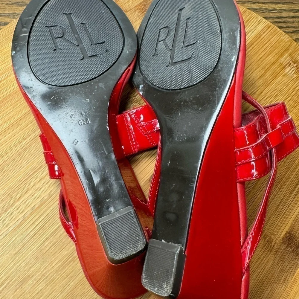 GUC Ralph Lauren Red Leather‎ Sandals Size 6.5 - Picture 5 of 8